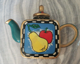 Mini Teapot Trinket Box Ceramic Pear Apple Fruit - £9.31 GBP