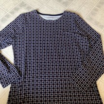 The Talbots Tee Large Navy Blue Geometric Print Round Neck Long Sleeve tee - £19.18 GBP