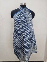 Indian Handmade Indigo Blue Hand Block Zig Zag Print Cotton Sarong Beach Wrap - £15.85 GBP