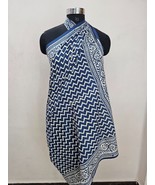 Indian Handmade Indigo Blue Hand Block Zig Zag Print Cotton Sarong Beach... - £15.47 GBP