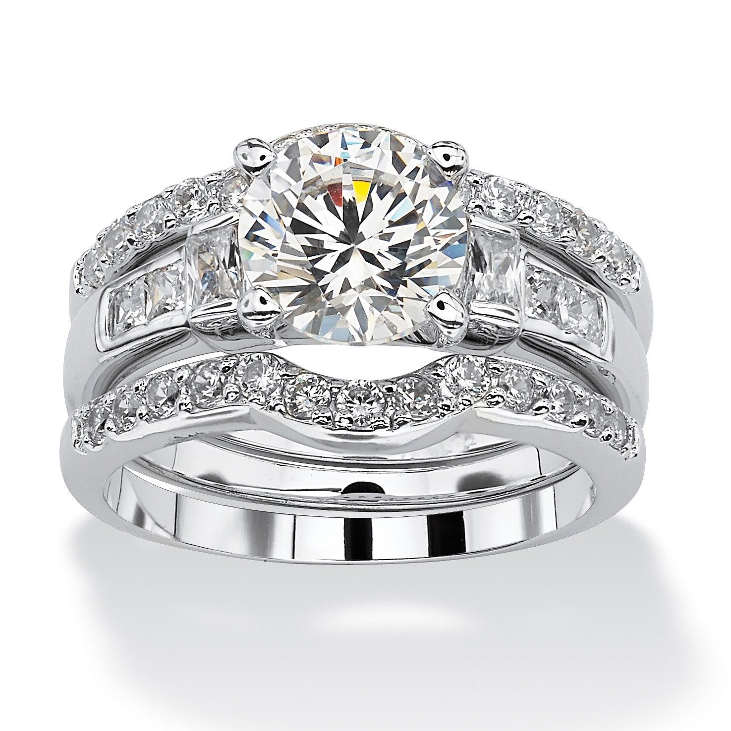 2.95 TCW CZ Platinum over Silver 3-Piece Bridal Ring Set - $47.99