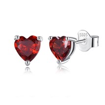 Eudora 925 Silver Heart Birthstone Stud Earrings 12 Colors Heart Cut AAAA Cubic  - £17.01 GBP