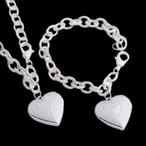 Heart Photo Locket Bracelet and Necklace Sterling Silver - £13.62 GBP