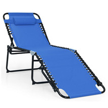 Foldable Recline Lounge Chair with Adjustable Backrest and Footrest-Blue... - $106.71