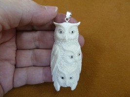 j-owl-50) 3 white Horned Owl brood aceh organic Figurine PENDANT Strigif... - £14.80 GBP