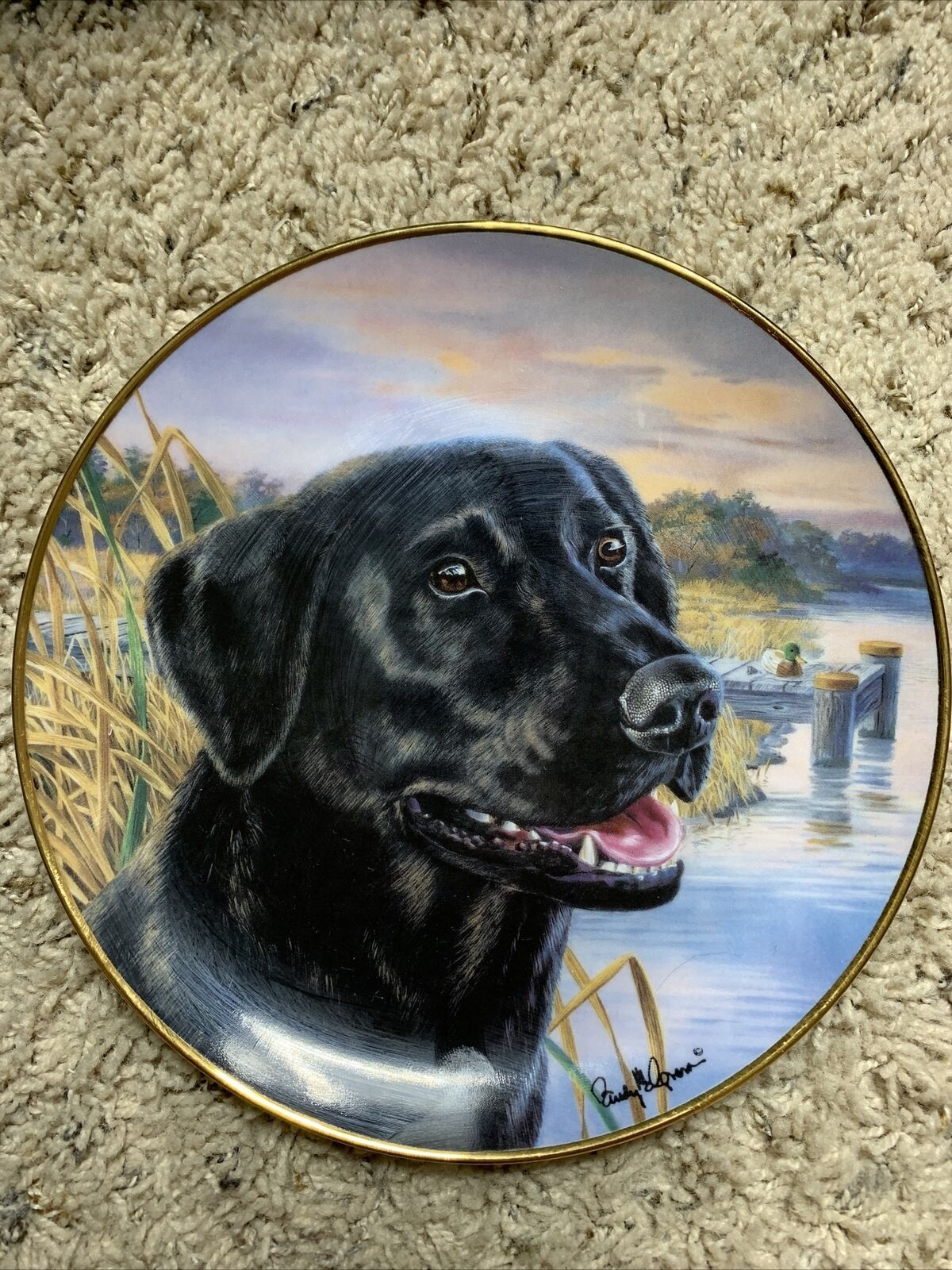FRANKLIN MINT~BLACK LAB COLLECTIBLE PLATE "AWAITING HIS MASTERS CALL" - $26.02