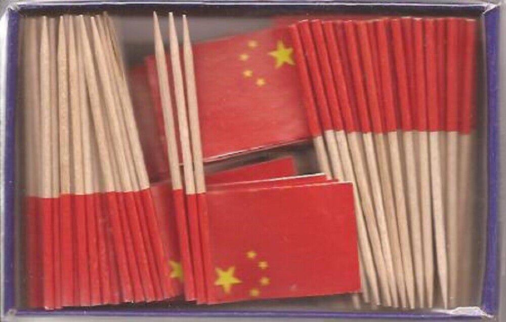 Box of 100 China Toothpick Flags, 100 Small Mini Chinese Flag Cupcake Picks - $7.90