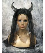 Gothic Black Headpiece Horns Veil Goat Goddess Mythical Creature Demonic... - $397.18 MXN