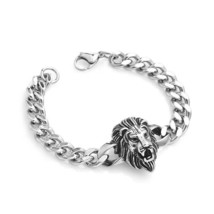 Men Silver Lion King Head Bracelet Punk Hip Hop Rock Jewelry Stainless Steel - £9.48 GBP