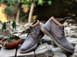 Handmade Men&#39;s Genuine Grey Leather Derby Formal / Casual Lace Up Boots 2019 - £120.31 GBP