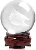 3D Cardinal Bird Crystal Ball 2.4Inch (60Mm) with Decorative Wooden Stand for Ho - £15.99 GBP