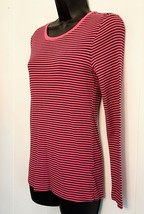 Faded Glory Long Sleeve T Shirt size M Pink &amp; Black Pin Striped Women&#39;s Knit Top - £11.68 GBP