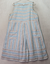 J. Jill Love Linen Dress Women Large Multi Striped Sleeveless Round Neck Pleated - £20.29 GBP
