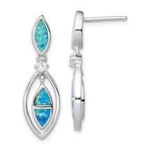 Sterling Silver CZ Blue Inlay Created Opal Marquise Earrings Jewerly - £37.55 GBP