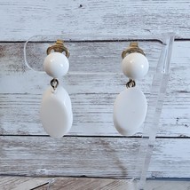 Vintage Trifari Clip On Earrings - White Double Dangle - Large - £11.19 GBP