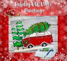 DIY Holiday VW Vibes Painting Kit - Paint Your Own - Hand-Drawn - Canvas... - $35.00