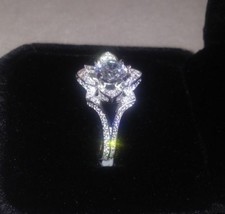 3.05Ct Round White Lotus Flower Diamond Engagement Ring in Real 14K White Gold - £172.26 GBP