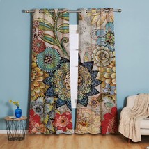 Xiongfeng Floral Curtains Blackout Boho Vintage Window Panels Room, 2 Panels - £46.29 GBP