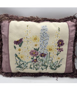 Large Floral Needlepoint Oblong Down Pillow Pink Floral 25”x 15” Fringe ... - £21.67 GBP