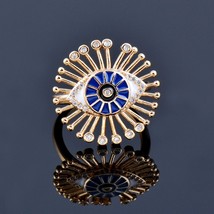 SINLEERY Chic Blue Eyes Angel Wings Mix Styles Gold Color Adjustable Size Rings  - £8.69 GBP