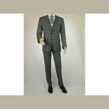Men's Apollo King 3 piece Vested Business Suit Vested SL203 Gray Textured image 3