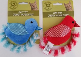 Plush Kitten Cat Toys Birds with Reflective Wings, Rattles &amp; Long Tails,... - £2.74 GBP