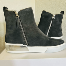 DOLCE VITA Faux Shearling Sneaker Wedge Bootie,  Black Leather, Size 8 1... - $92.57