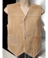 Vintage 80s JC Penney Western Sherpa Lined Suede Vest Large Beige Tan Brown - $62.88