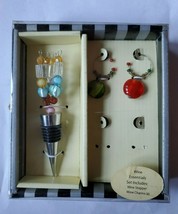 JEWLED BOTTLE STOPPER  &amp; JEWLED WINE CHARMS SET OF 3 - $28.12