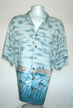 Mens Wild Rose Casino Button Front Shirt XXL Tropical Palm Tree Swordfis... - $24.70