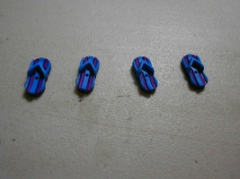 Novelty Buttons (new)(4) 7/8" Flip Flops Blue & Purple Stripe #7 - $4.66