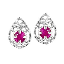 1 CT Round Lab-Created Ruby Pear Stud Earrings 14K White Gold Plated Silver VDay - £45.30 GBP