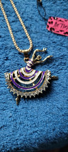 New Betsey Johnson Necklace Dancer Purple Black White Shiny Collectible Decorate - £11.81 GBP
