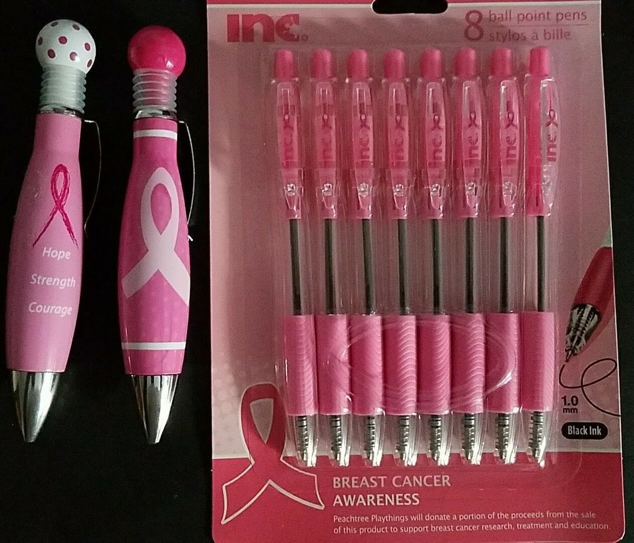 BREAST CANCER AWARENESS PINK CLIP CLICK BALL PENS 1mm Black Ink SELECT: ... - $2.96+
