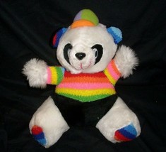 12&quot; Vintage Panda Rainbow Black White Teddy Bear Stuffed Animal Plush Toy Taiwan - £22.78 GBP