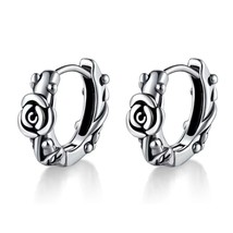 Men Women Silver Rose Huggie Hoop Earrings Surgical Steel Trendy Jewelry Gift - £13.40 GBP