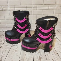 Current Mood Goth Emo Rave Sexy Pink and Black Platform Boots 7 - £78.75 GBP