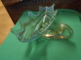 Beautiful Art Glass Swirl design Blue Green Orange Brown  SWAN BOWL Cent... - $35.23
