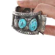 7 1/8&quot; Large Vintage Navajo silver, turquoise and coral watch cuff bracelet - £344.24 GBP