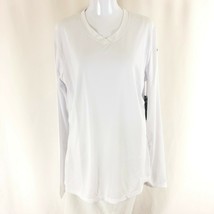 Asics Womens Top Mesh Breathable Long Sleeve V Neck White Size XL - $9.74