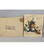 Vintage Christmas Card with Martha Washington 1 1/2 Cent Stamp Rifle - $12.00
