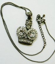 VTG Silver Tone Clear Crystal Princess Crown Tiara pendant and Necklace 17&quot;L - £17.08 GBP