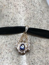 Vintage Blue And White Sapphires 925 Sterling Silver Pendant Choker Necklace - £60.65 GBP