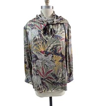 DONCASTER Silks 100% Silk Blouse w/ Detachable scarf Tropical Green Prin... - £33.04 GBP