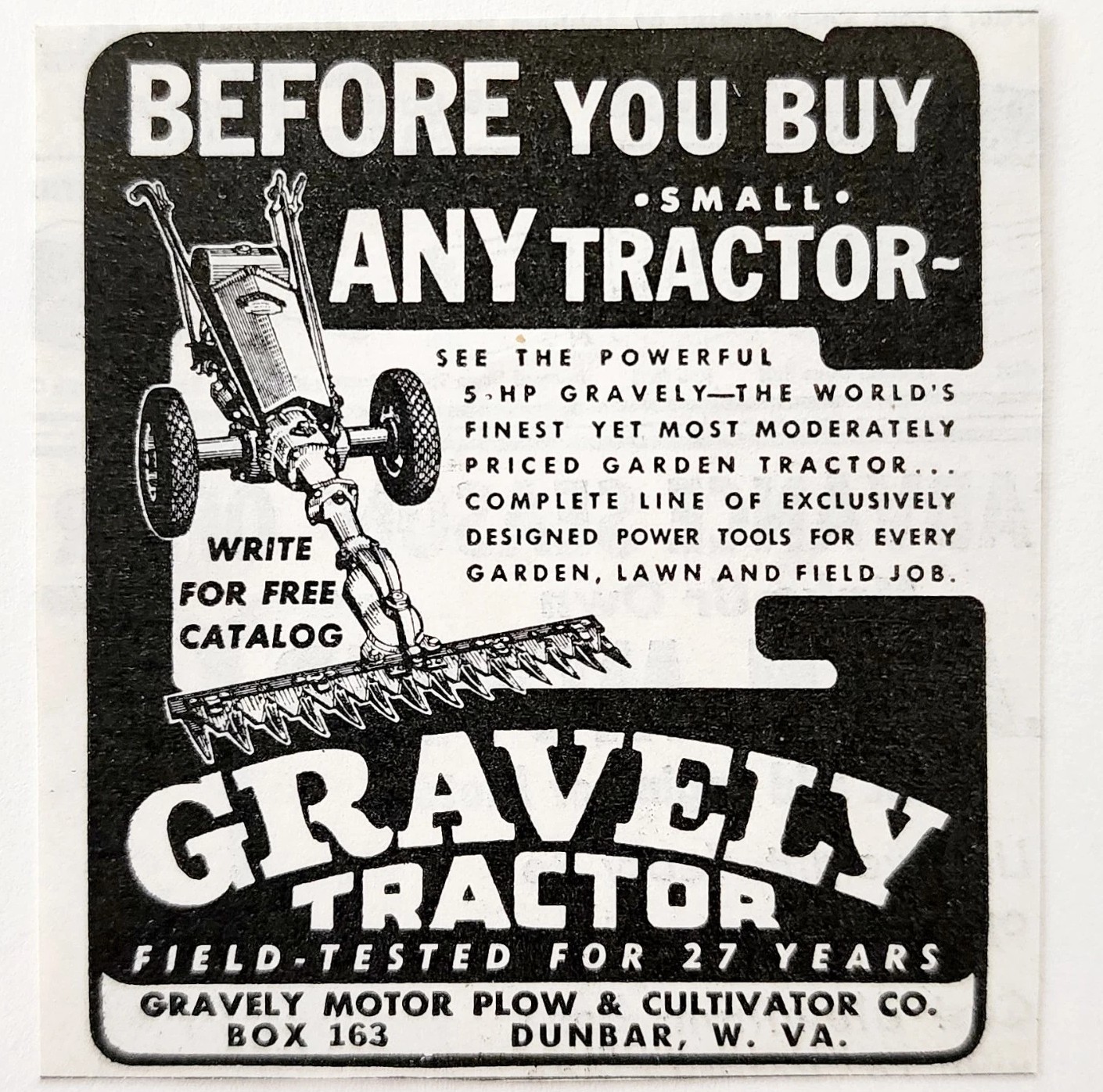 1949 Graveley Motor Plow Garden Tractor Advertisement W Virginia Agricul... - $19.99
