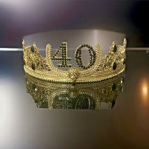 40Th Birthday Gold Crown Jewels Onyx  Bling Women Tiara Celebration Party - $19.79