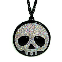 Cute Sparkling Skull Necklace Rhinestone Pendant Skeleton Fun Candy Goth Emo New - £7.19 GBP