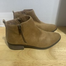 BAMBOO Ankle Boots Womens 8M Tan Faux Leather Zip Up Casual Bootie Block... - $19.20