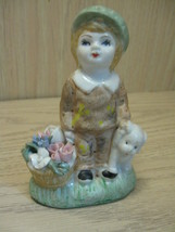 Figurine Ceramic Boy Flower Basket Puppy Made In China Chinese Symbols 1... - £6.34 GBP