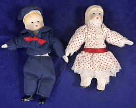 Russ Berrie Porcelain Dolls Set of 2 Sailor &amp; Girl Vintage Miniature *Pr... - £13.87 GBP